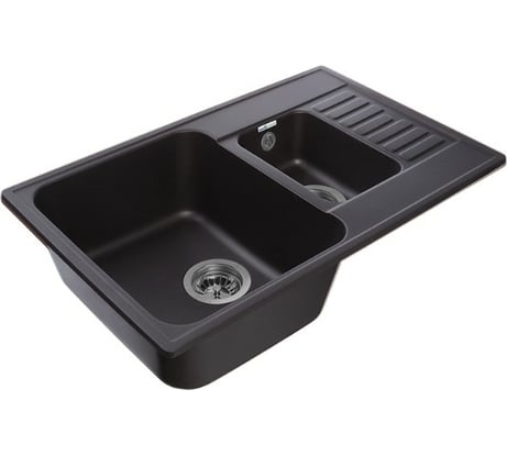 Мойка GranFest QUARZ 1.5-чаши+крыло, 740х480, черный 21К черный