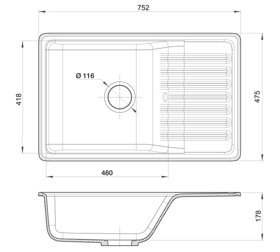 Мойка GranFest QUARZ чаша+крыло, 760х480 мм, песок  72