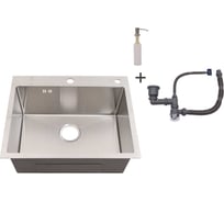 Мойка из нержавеющей стали Alcora Oslo 58х48 см., цвет satin. В комплекте сифон и диспенсер 2015103S+3046513S