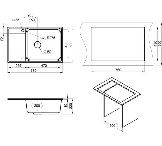 Кухонная мойка Point Этна 78 белый PN3012W