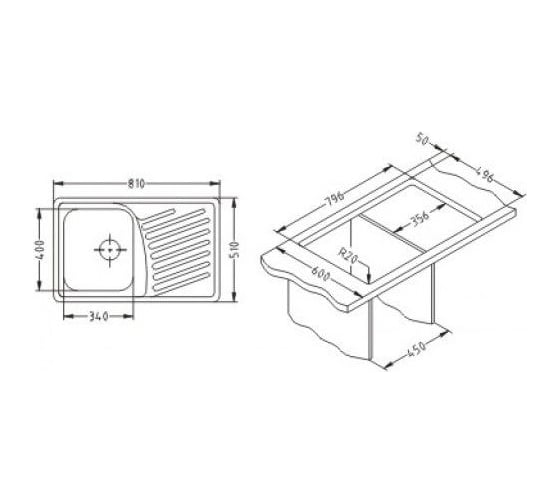 Мойка ALVEUS ELEGANT 30 COM 90 FI 810x510 в комплекте с сифоном 1130551 1134254
