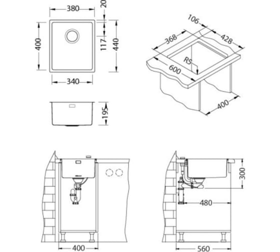 Мойка ALVEUS KOMBINO 20 KMB 90 FI 380x440 F/S в комплекте с сифоном 1102384 1118878