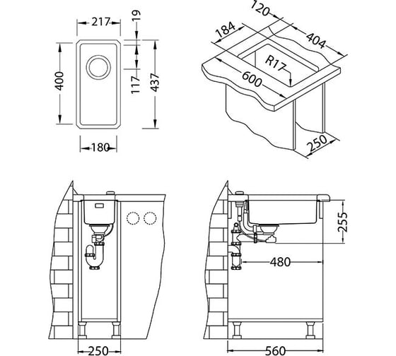 Мойка ALVEUS KOMBINO 10 MONARCH copper SAT-90 217x437x140 U в комплекте с выпуском, без сифона 1120330