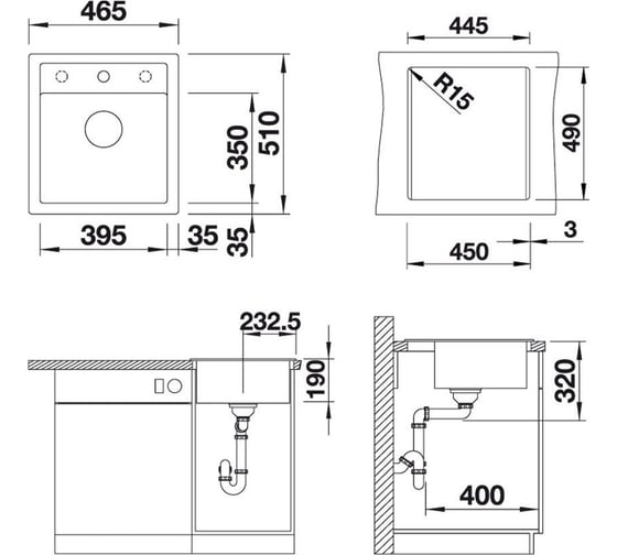 Мойка BLANCO DALAGO 45 SILGRANIT тёмная скала, с клапаном автоматом 518846
