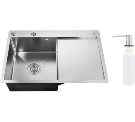 Набор 2 в 1 РМС кухонная мойка с правым крылом + дозатор MRK-7851L