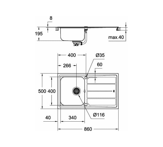 Мойка из нержавеющей стали Grohe K500 45 -S 86/50 1.0 с корзинчатым вентилем, оборачиваемая 31571SD0