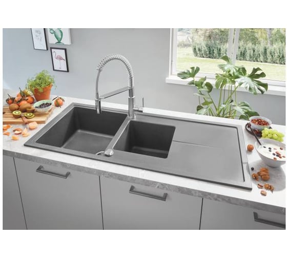Композитная мойка Grohe K400 80-C 116/50 1.5 с 1.5 чашей и крылом, оборачиваемая 31643AT0