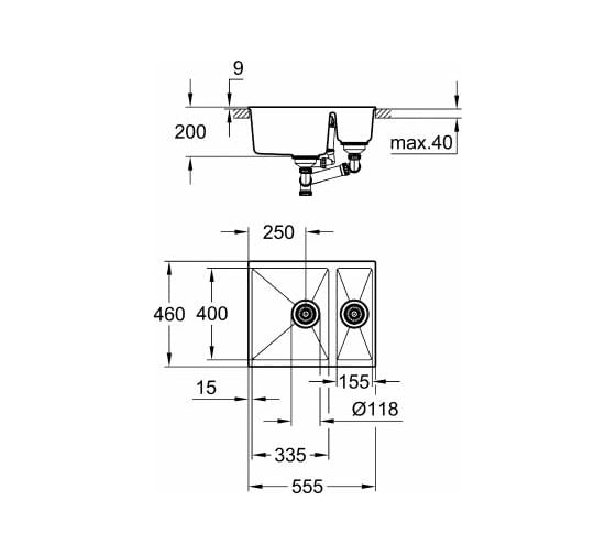 Композитная мойка Grohe K500 60-C 55,5/46 1.5 с 1.5 чашей, оборачиваемая 31648AP0