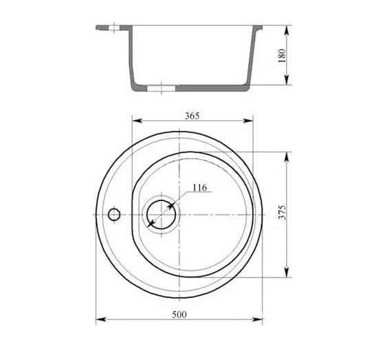 Кухонная мойка Grantop Ronda круглая, 500x180 мм, арктика GT1150AK