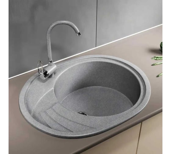 Кухонная мойка Grantop Elipse овальная, 570x465 мм, серый GT1250GR