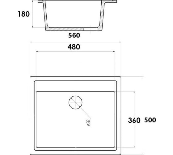 Кухонная мойка Grantop Geos прямоугольная, 560x500 мм, антрацит GT1356AT