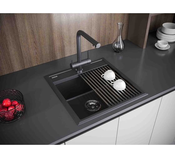 Мойка Paulmark STEPIA 50, IT-GRANIT + ролл-мат STEP брашированная нержавеющая сталь PM115051-AN+R375-BS