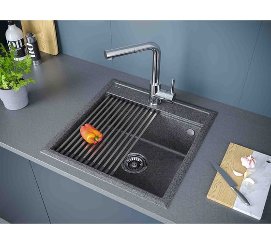 Мойка Paulmark STEPIA 50, IT-GRANIT + ролл-мат STEP брашированная нержавеющая сталь PM115051-DG+R375-BS