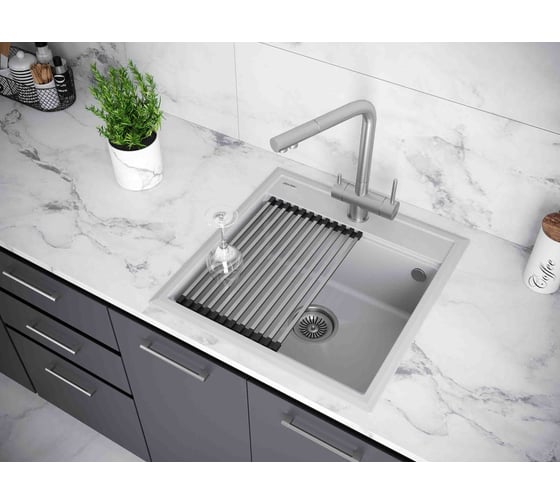 Мойка Paulmark STEPIA 50, IT-GRANIT + ролл-мат STEP брашированная нержавеющая сталь PM115051-GRS+R375-BS