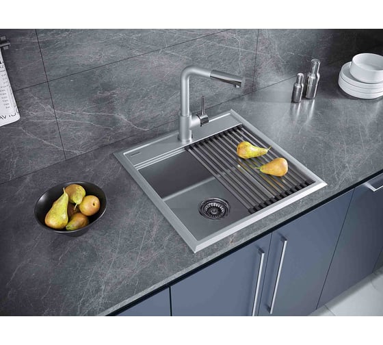 Мойка Paulmark STEPIA 50, IT-GRANIT + ролл-мат STEP брашированная нержавеющая сталь PM115051-GRM+R375-BS