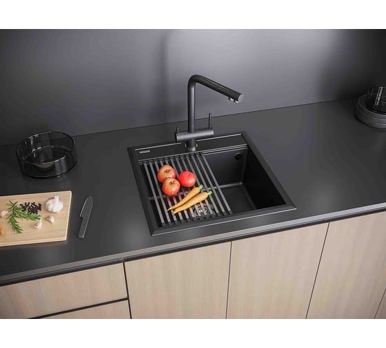 Мойка Paulmark STEPIA 50, IT-GRANIT + ролл-мат STEP брашированная нержавеющая сталь PM115051-BLM+R375-BS