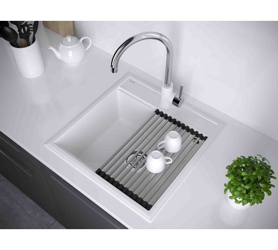 Мойка Paulmark STEPIA 50, IT-GRANIT + ролл-мат STEP брашированная нержавеющая сталь PM115051-WH+R375-BS