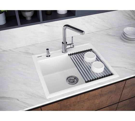 Мойка Paulmark STEPIA 60, IT-GRANIT + ролл-мат STEP брашированная нержавеющая сталь PM115951-WH+R375-BS