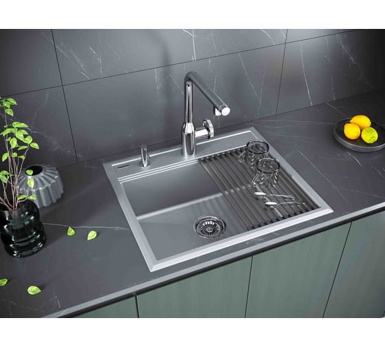 Мойка Paulmark STEPIA 60, IT-GRANIT + ролл-мат STEP брашированная нержавеющая сталь PM115951-GRM+R375-BS