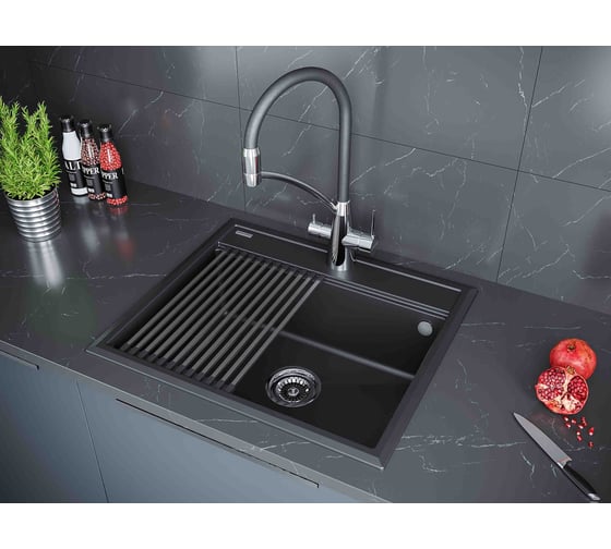 Мойка Paulmark STEPIA 60, IT-GRANIT + ролл-мат STEP брашированная нержавеющая сталь PM115951-AN+R375-BS