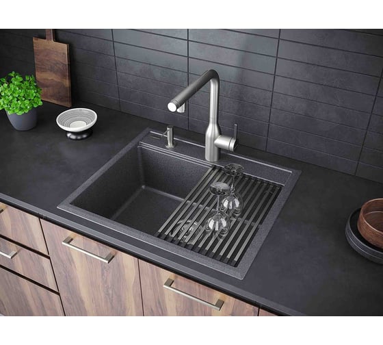 Мойка Paulmark STEPIA 60, IT-GRANIT + ролл-мат STEP брашированная нержавеющая сталь PM115951-DG+R375-BS
