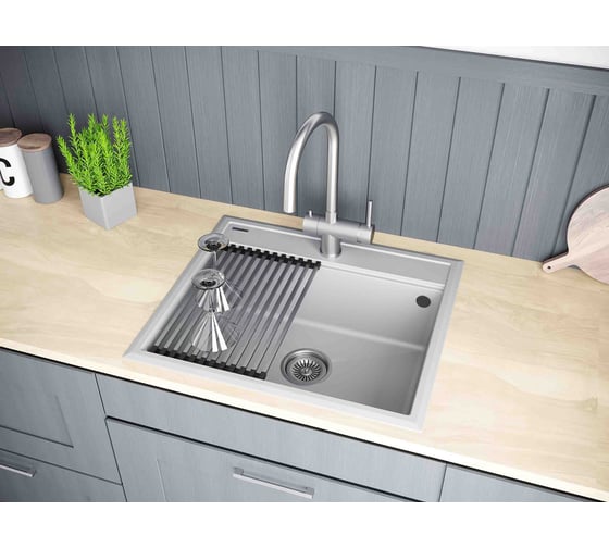 Мойка Paulmark STEPIA 60, IT-GRANIT + ролл-мат STEP брашированная нержавеющая сталь PM115951-GRS+R375-BS