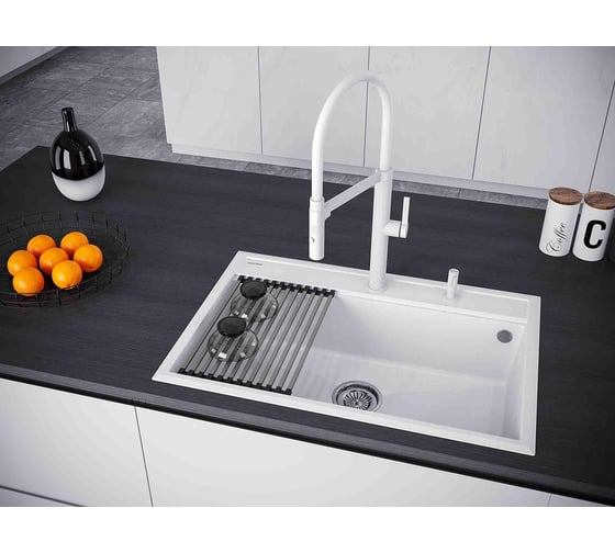 Мойка Paulmark STEPIA 80, IT-GRANIT + ролл-мат STEP брашированная нержавеющая сталь PM117551-WH+R375-BS