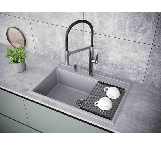 Мойка Paulmark STEPIA 80, IT-GRANIT + ролл-мат STEP брашированная нержавеющая сталь PM117551-GRS+R375-BS