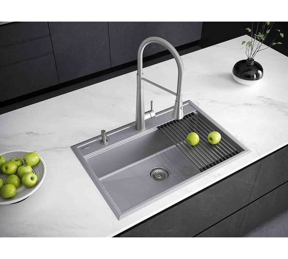 Мойка Paulmark STEPIA 80, IT-GRANIT + ролл-мат STEP брашированная нержавеющая сталь PM117551-GRM+R375-BS