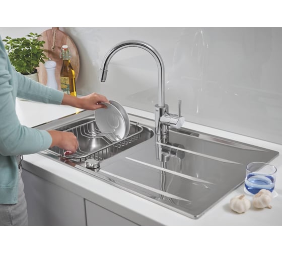 Мойка Grohe K400 45 -S 86/50 1.0 из нержавеющей стали, с корзинчатым вентилем 31566SD0