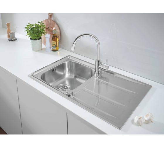 Мойка Grohe K400 45 -S 86/50 1.0 из нержавеющей стали, с корзинчатым вентилем 31566SD0