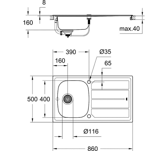 Мойка Grohe K200 Bau 45-S 1.0 из нержавеющей стали, оборачиваемая 31552SD0