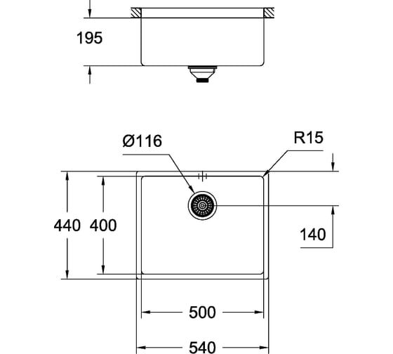 Мойка Grohe K700U 60-S 54,4/44,4 1.0 из нержавеющей стали, 1 чаша, монтаж под столешницу 31574SD0