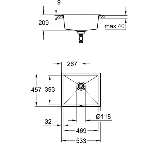 Композитная мойка Grohe K700U 60-C 53,3/45,7 1.0 с одной чашей 31654AT0