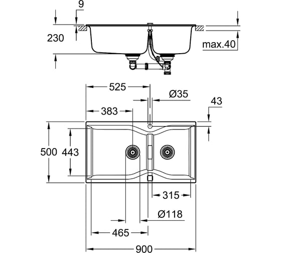 Композитная мойка Grohe K700 90 -C 90/50 2.0 с 2 чашами, оборачиваемая 31658AP0