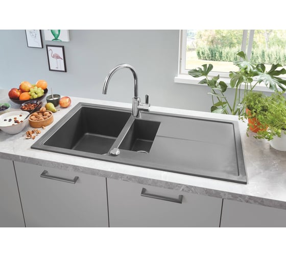Композитная мойка Grohe K400 60-C 100/50 1.5 с 1,5 чашей и крылом, оборачиваемая 31642AT0
