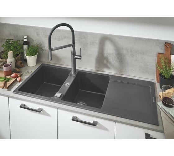 Композитная мойка Grohe K500 80-C 116/50 2.0 с 2 чашами и крылом, оборачиваемая 31647AT0