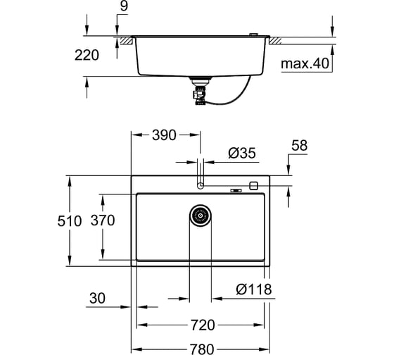 Композитная мойка Grohe K700 80-C 78/51 1.0 с одной чашей 31652AP0