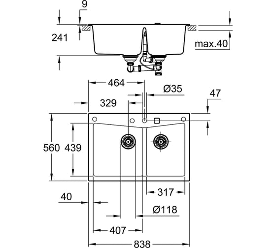 Композитная мойка Grohe K700 90 -C 83,8/55,9 2.0 с 2 чашами 31657AT0