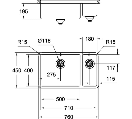 Мойка Grohe K700U  80-S 76/45 1.5 из нержавеющей стали, 1,5 чаши, основная чаша слева 31575SD0