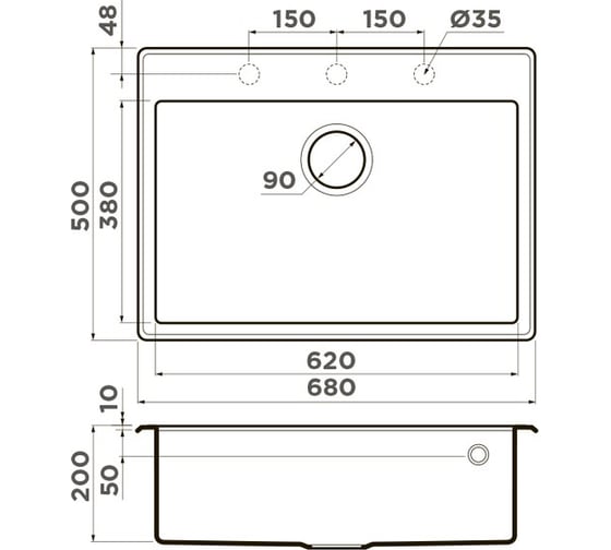 Кухонная мойка Omoikiri Tedori-68-BL Tetogranit/черный 4993964
