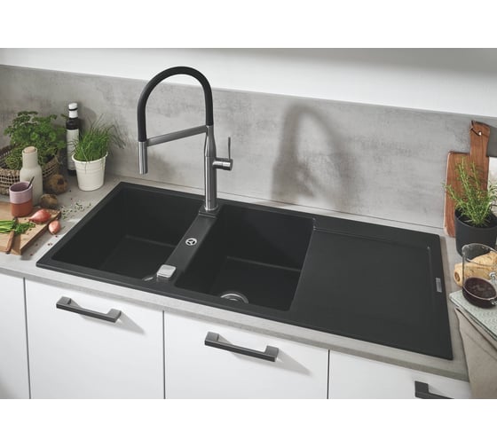Композитная мойка Grohe K500 80-C 116/50 2.0 с 2 чашами и крылом, оборачиваемая 31647AP0