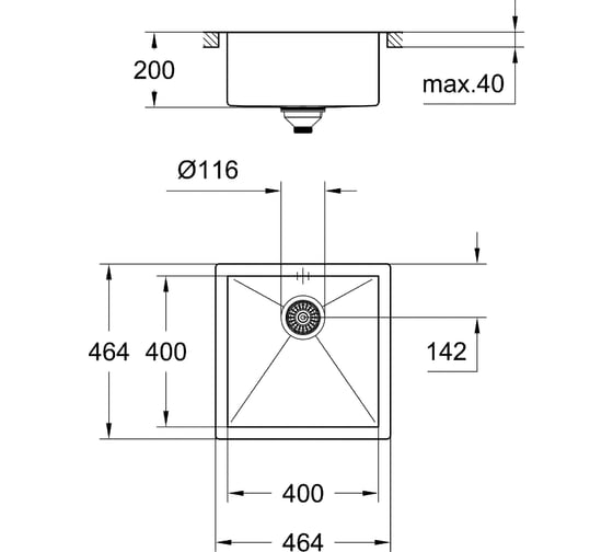 Мойка Grohe K700 Cube из нержавеющей стали 40см, 1 чаша, без корзинчатого вентиля 31578SD0