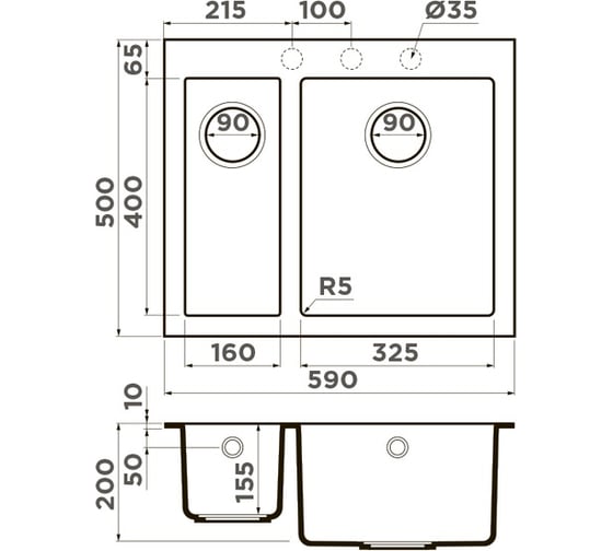 Кухонная мойка Omoikiri Bosen 59-2-BE Tetogranit/ваниль 4993150