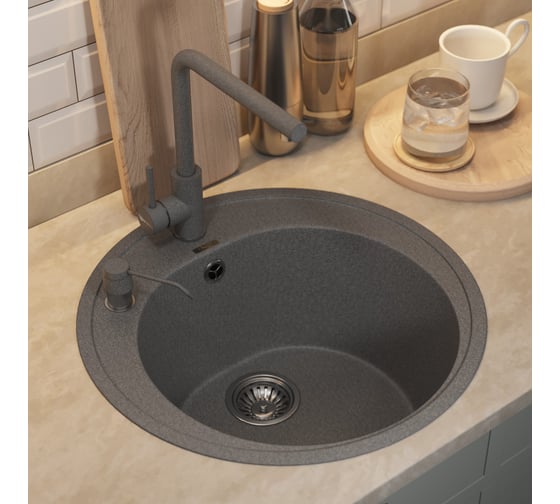 Кухонная кварцевая мойка Uperwood Quartz UPD-01_03, круглая, серая 3910202102