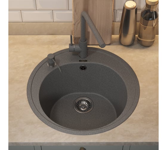 Кухонная кварцевая мойка Uperwood Quartz UPD-01_03, круглая, серая 3910202102