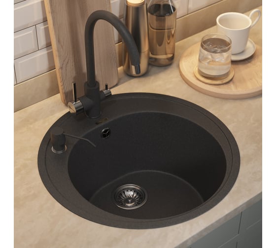 Кухонная кварцевая мойка Uperwood Quartz UPD-01_04, круглая, черная 3910202103