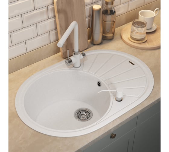 Кухонная кварцевая мойка Uperwood Quartz UPD-02_01, овальная, белая 3910202104