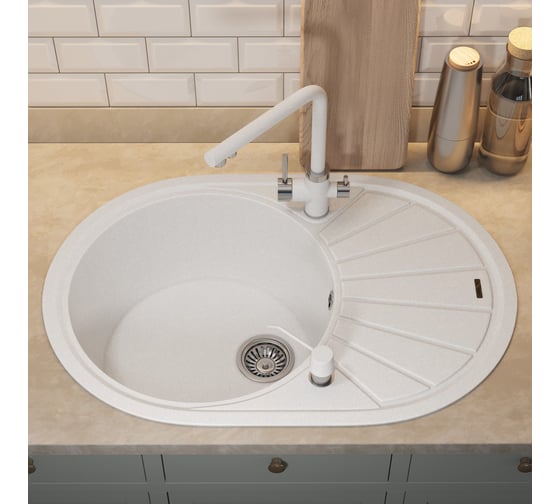 Кухонная кварцевая мойка Uperwood Quartz UPD-02_01, овальная, белая 3910202104
