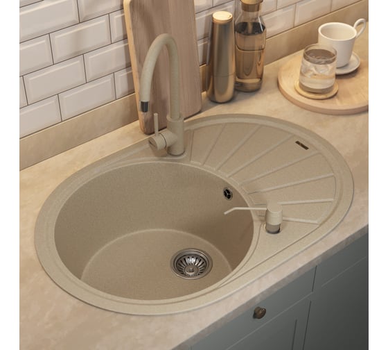 Кухонная кварцевая мойка Uperwood Quartz UPD-02_02, овальная, бежевая 3910202105